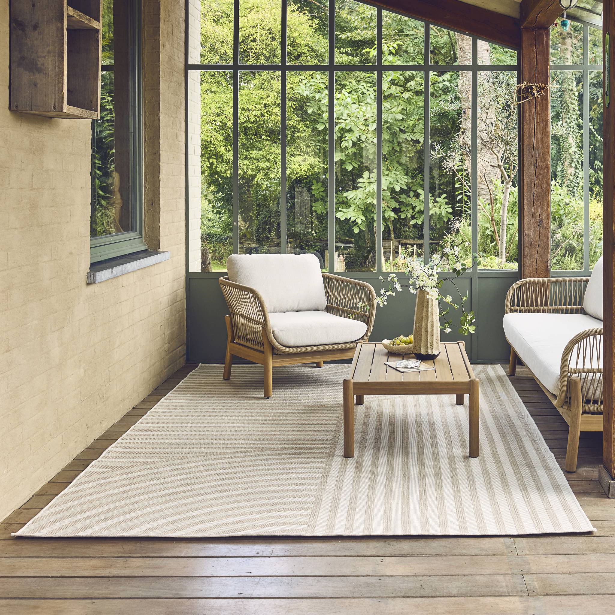 Tapis intérieur/extérieur motif arches beige. 120 x 170cm 100% polyester recyclé