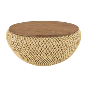 SIXTINE - Table basse ronde 65x65cm en rotin beige plateau amovible