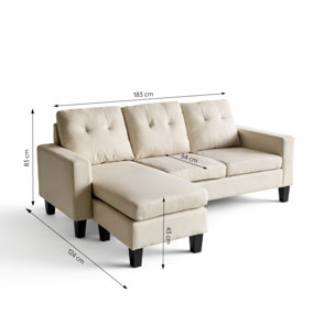 BRAY Canapé d'angle 3 places en tissu beige