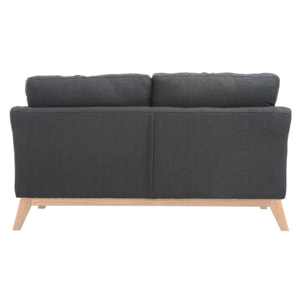 Canapé scandinave déhoussable 2 places en tissu gris foncé et bois clair OSLO