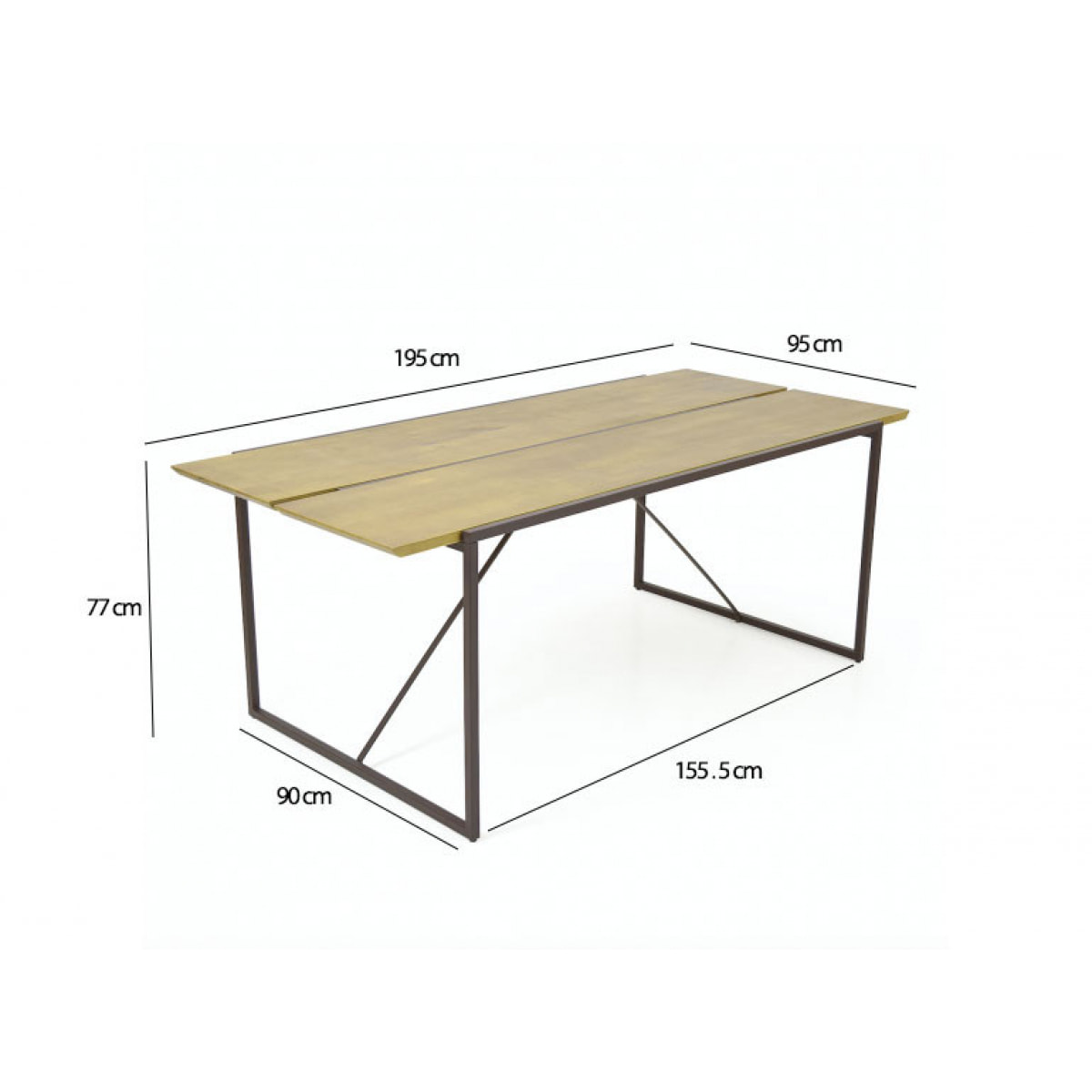 Table de repas en bois massif et métal L195cm - NORDIK