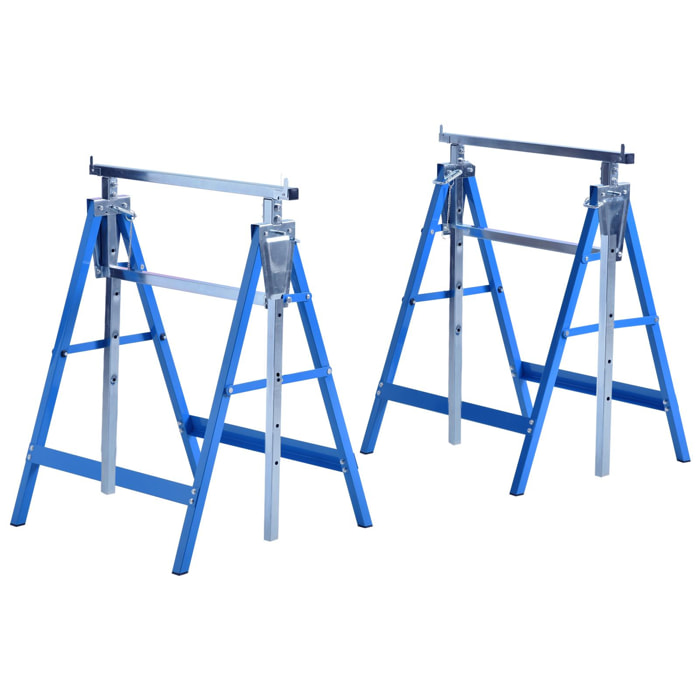 HOMCOM Lot de 2 tréteaux pliables télescopiques hauteur réglable 80-130 cm bleu