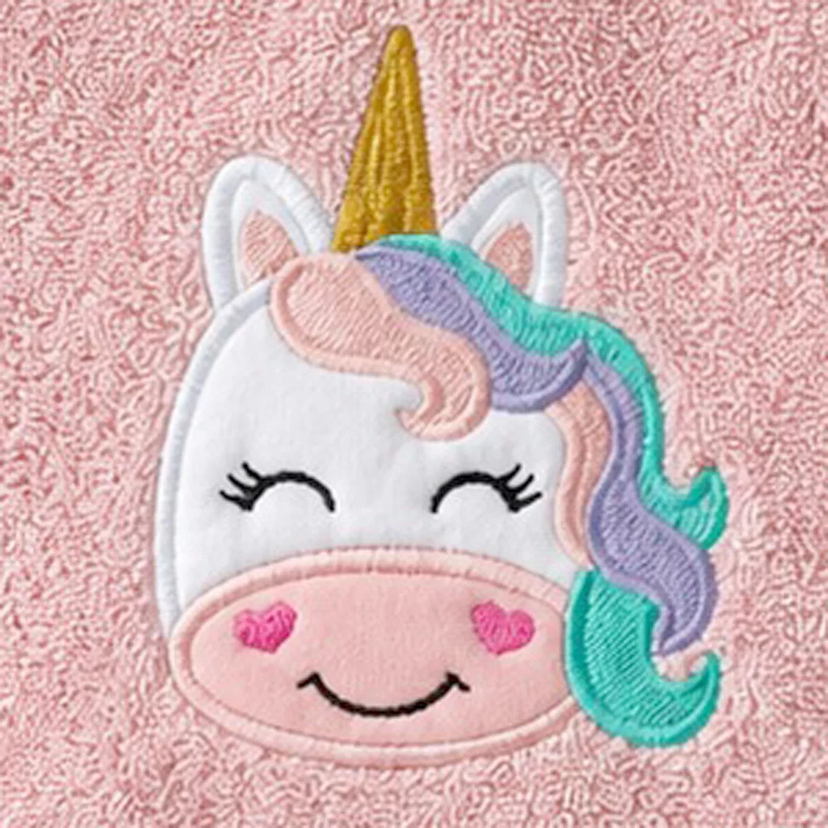 Cape de bain enfant pur coton 420 g/m² brodé rose Petite licorne rose