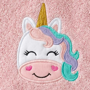 Cape de bain enfant pur coton 420 g/m² brodé rose Petite licorne rose