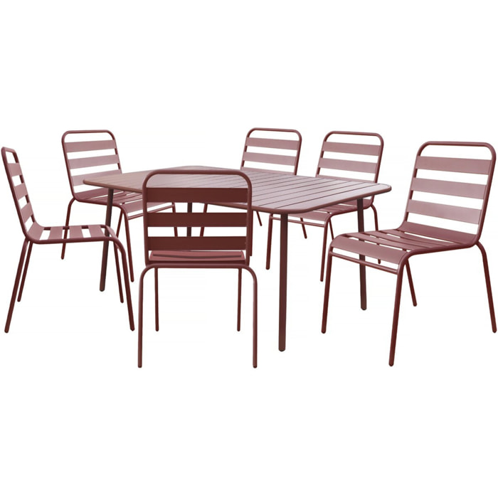 Table et chaises de jardin en métal "Bilbao" - 6 places - Terracotta