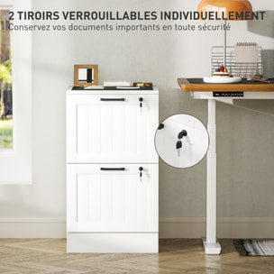 Caisson bureau 2 tiroirs verrouillables dossiers suspendus dim. 40x40x71cm MDF blanc