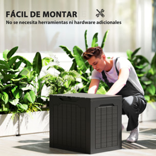 Baúl de Almacenaje Exterior 93L Arcón de Jardín Exterior Pequeño de Plástico Impermeable con 2 Asas Integradas y Soporte para Candado 56x41x50 cm Negro