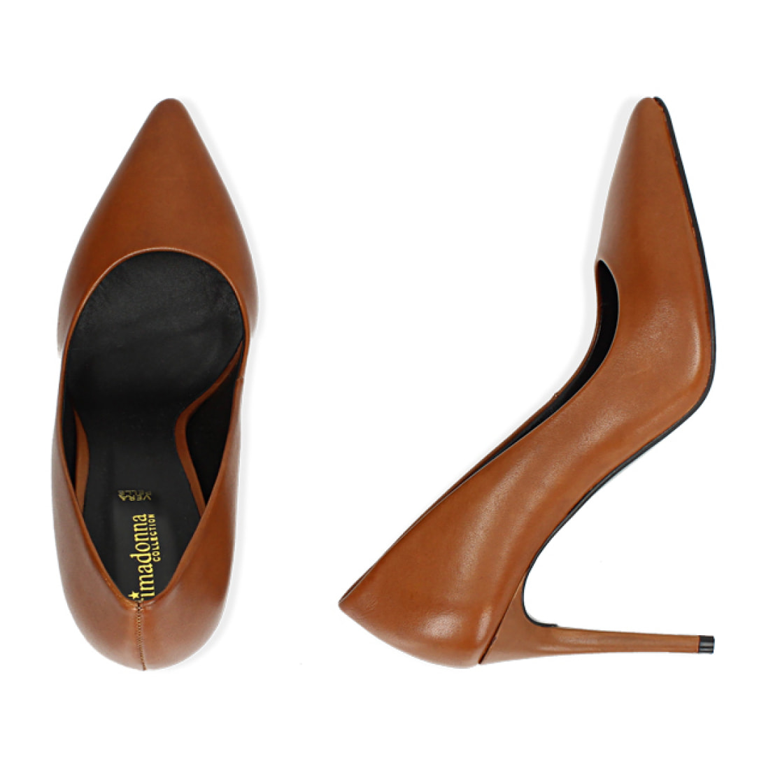 Décolleté cuoio in pelle di vitello, tacco 9 cm