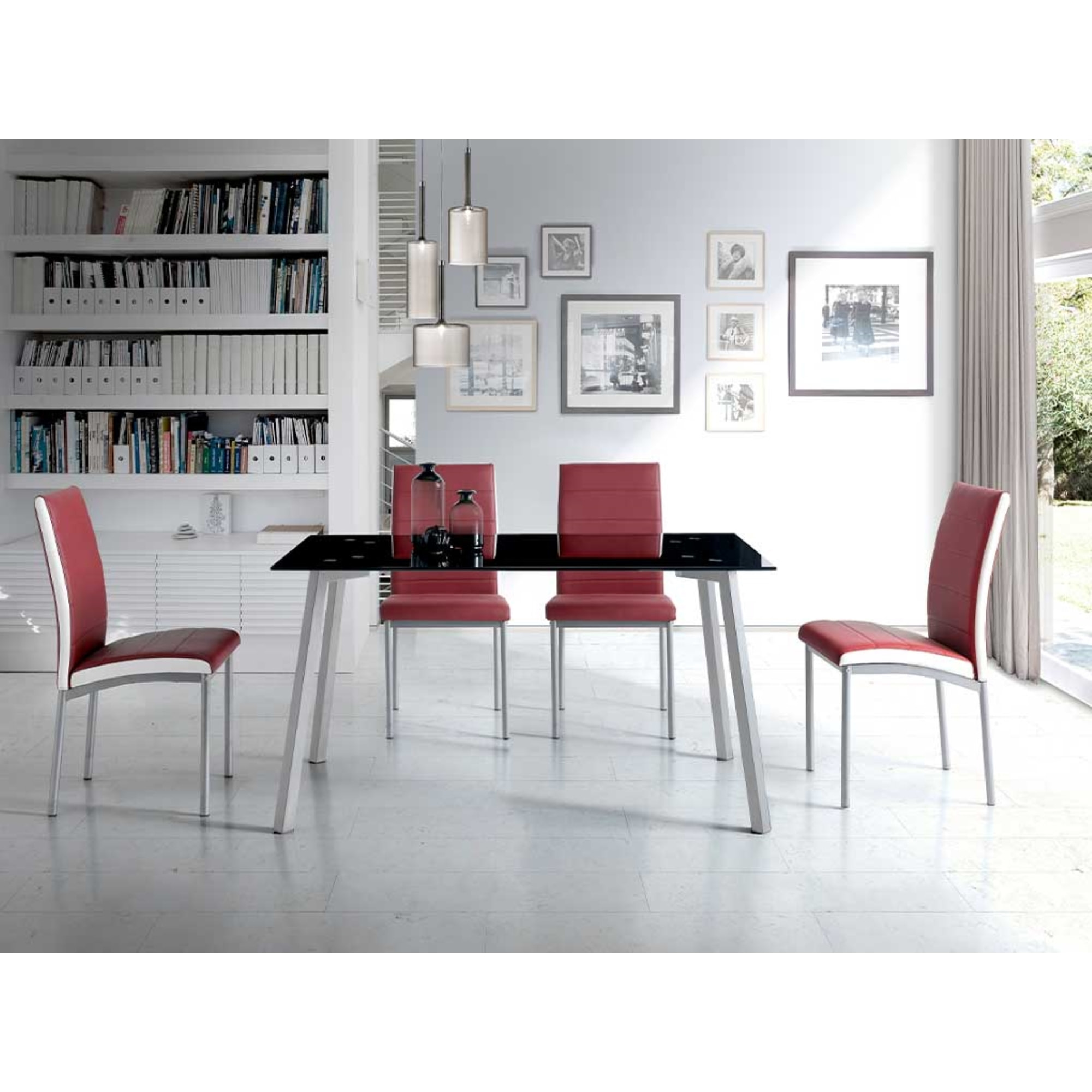 Mesa fija – Cristal negro y patas gris mate