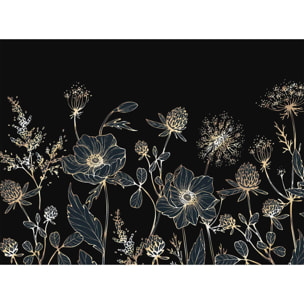 Papier peint fleurs sauvages dorées fond bleu nuit élégant Intissé