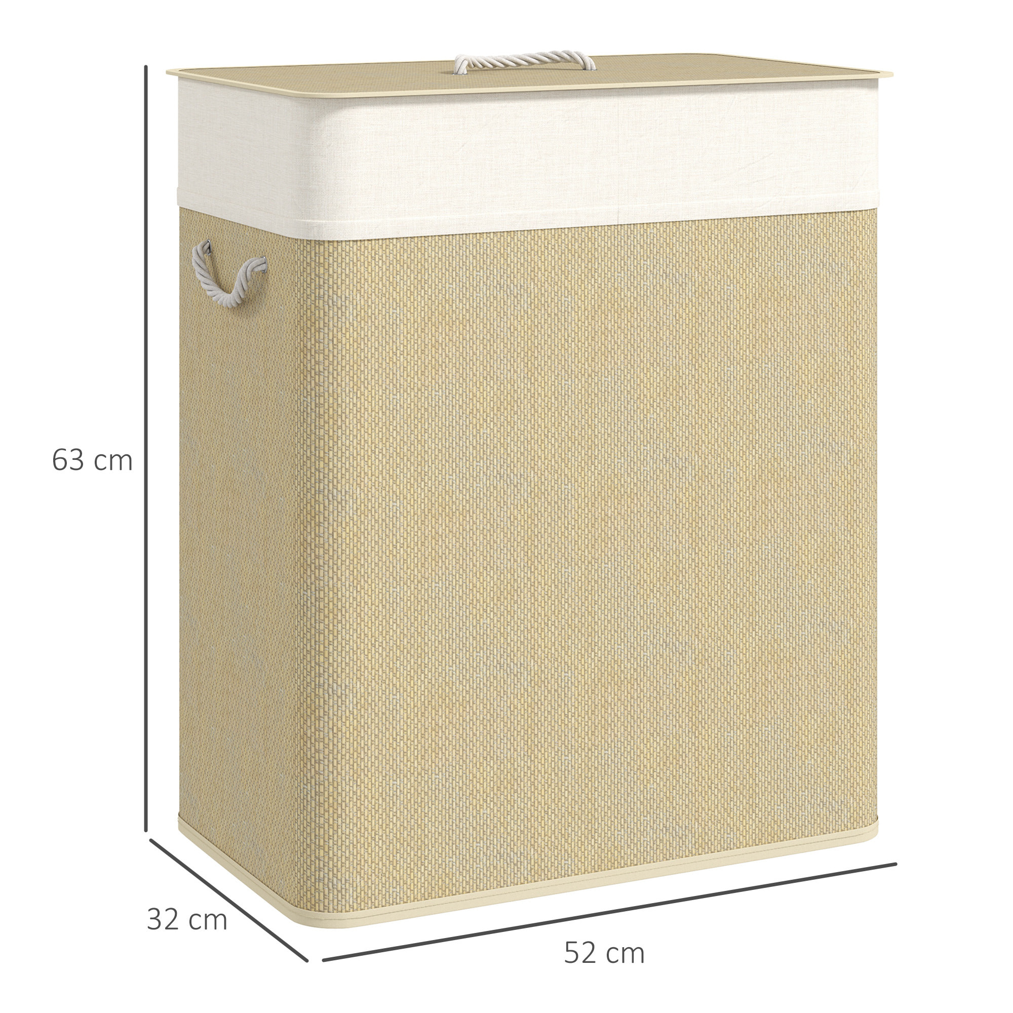 Panier à linge double 100L - corbeille à linge avec couvercle et poignées - tissage bambou écru