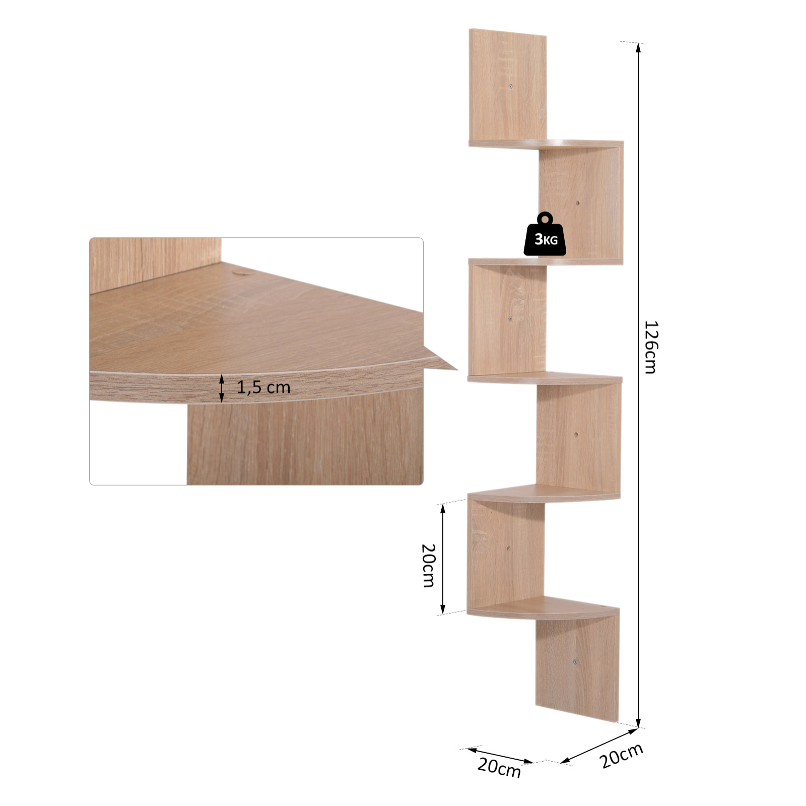 Etagère d'angle design zig zag 5 niveaux