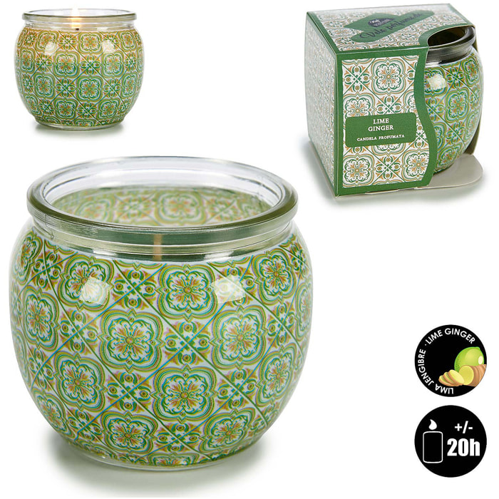 Candela profumata in barattolo di vetro odore di zenzero e lime.