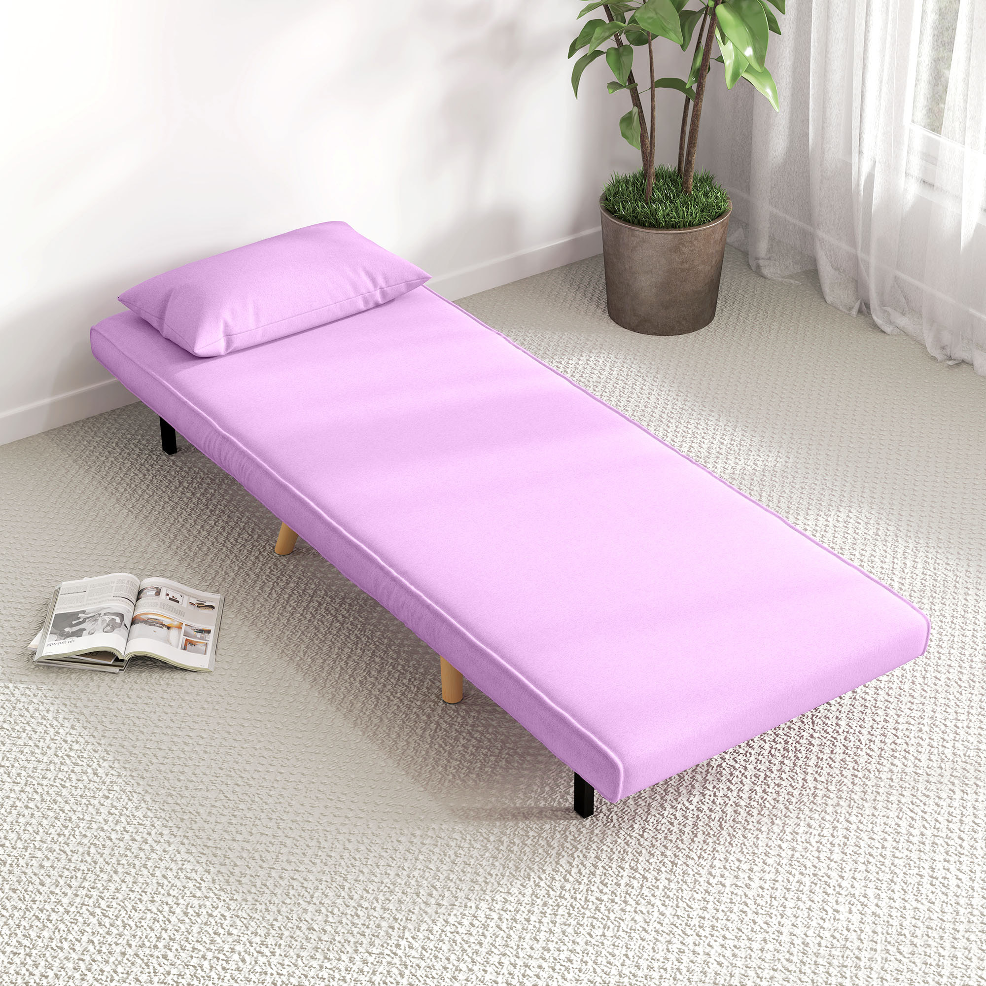 Sofá Cama Individual Sofá Cama Plegable Tapizado en Lino con Respaldo Ajustable en 5 Posiciones y Almohada Sofá Cama Pequeño para Salón 72x75x85 cm Rosa