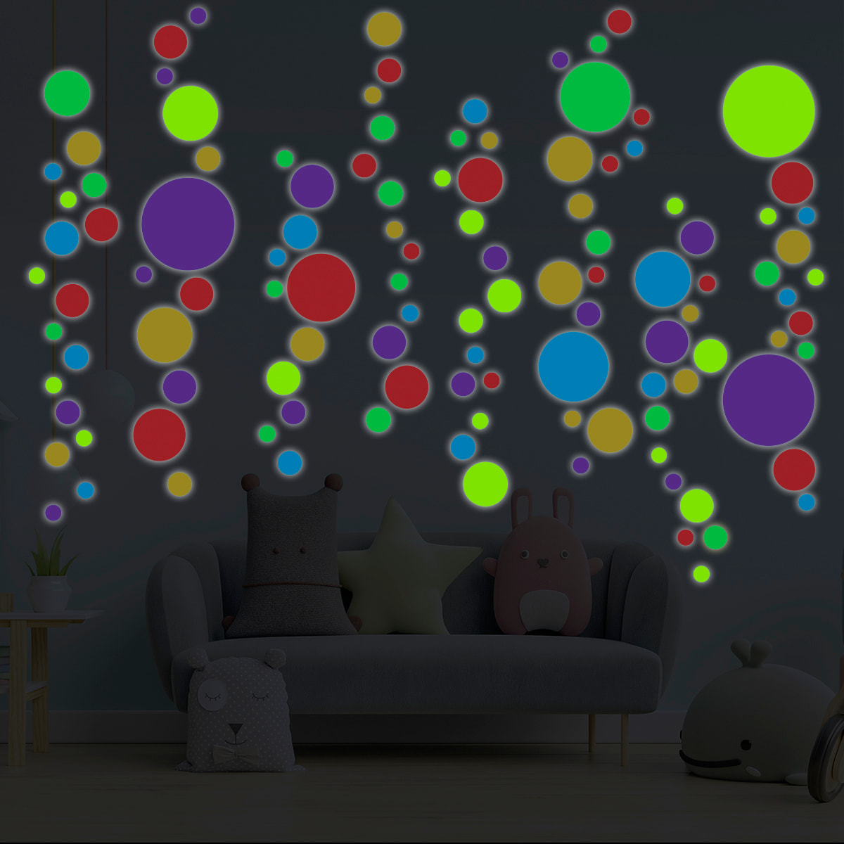 Sticker phosphorescent lumineux - POINTS MULTICOLORES