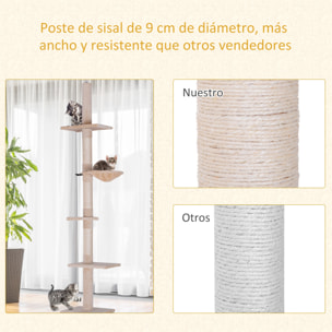 Árbol Rascador de Madera Felpa y Sisal 40x34x230-260cm Beige