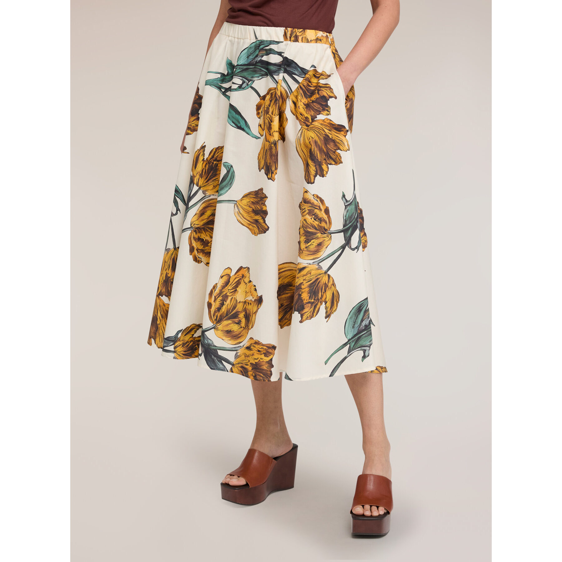 Motivi - Gonna svasata in popeline con stampa - Bianco