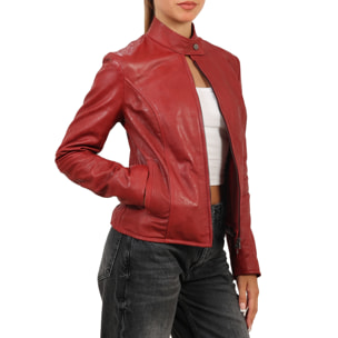 Giubbino in vera pelle di vitello rifinizione dakota Bordeaux-Slim Fit