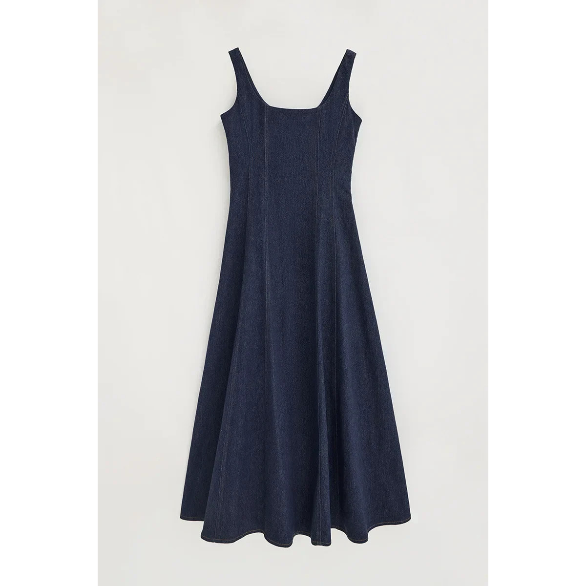 Vestido vaquero azul medio de tirantes con corte slim y logo Polo Club