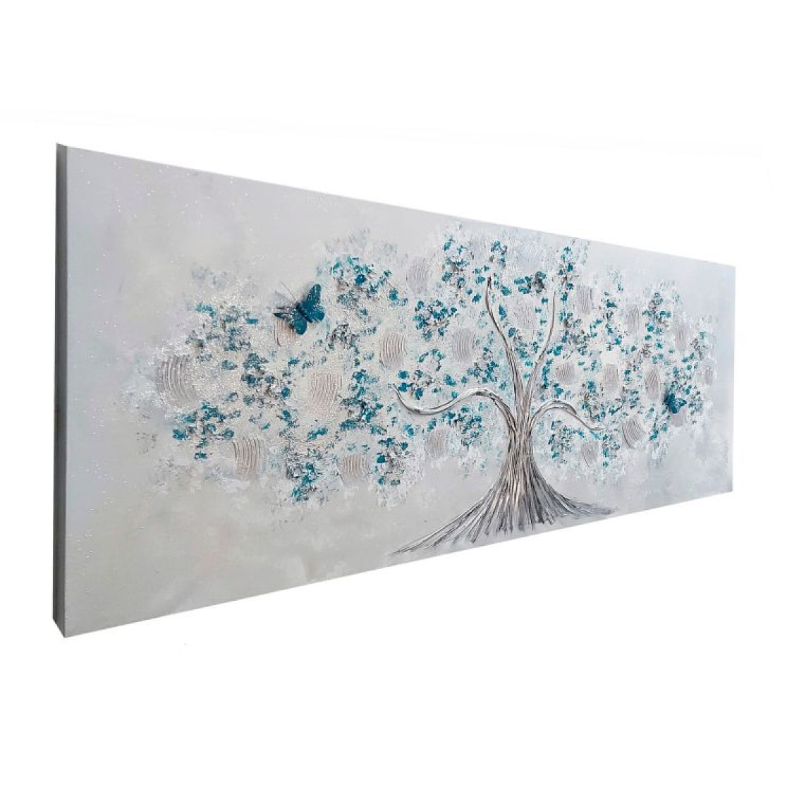 Cuadro artesanal Árbol Mariposa Plata - Turquesa