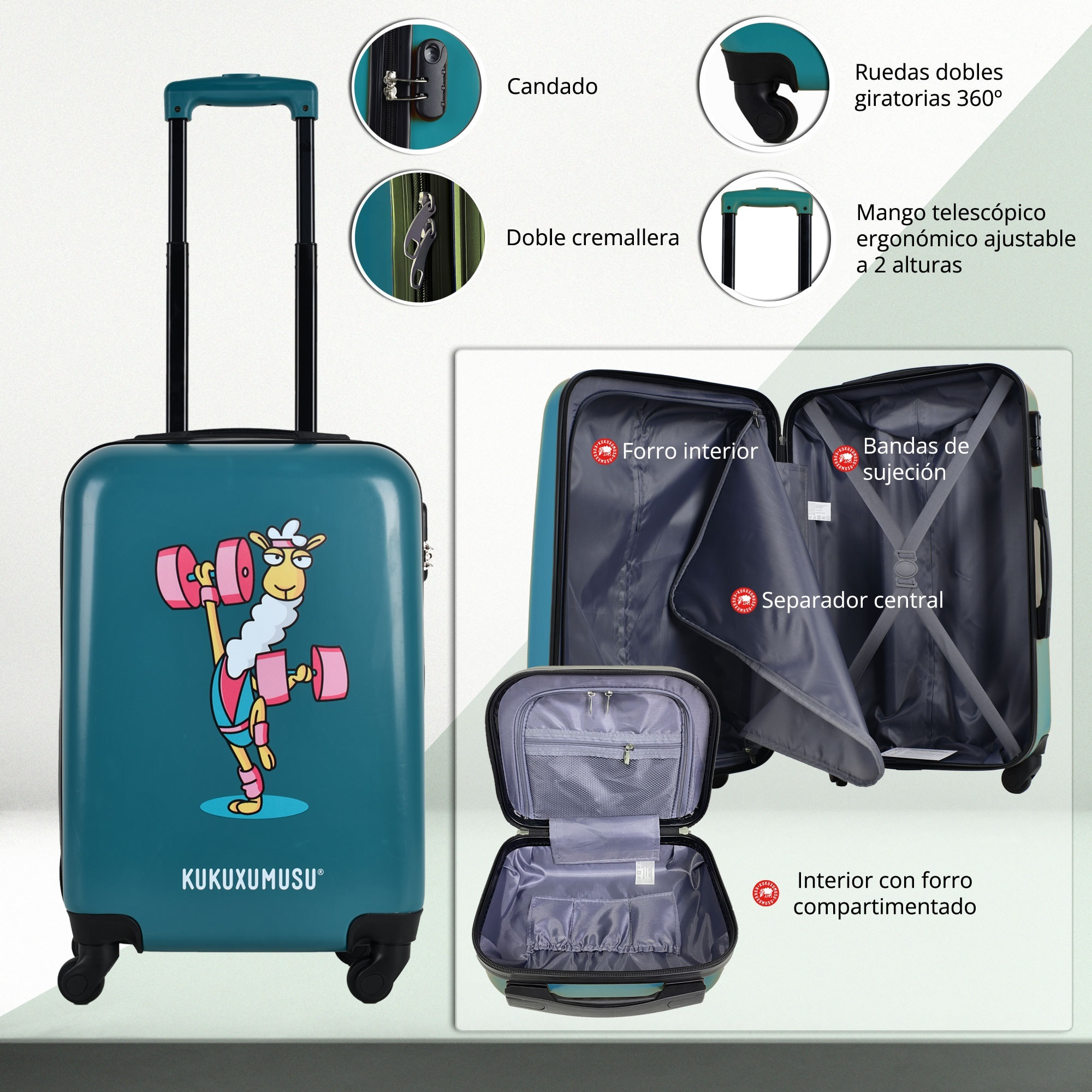 Juego de maletas rígidas con ruedas kukuxumusu 3 piezas color azul