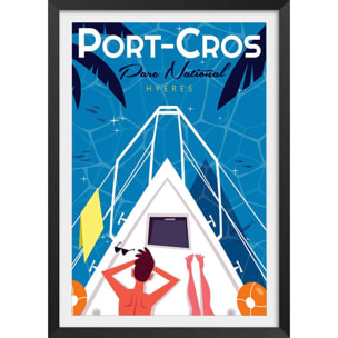 Poster de bronzette à port cros Affiche + cadre en bois - Noir