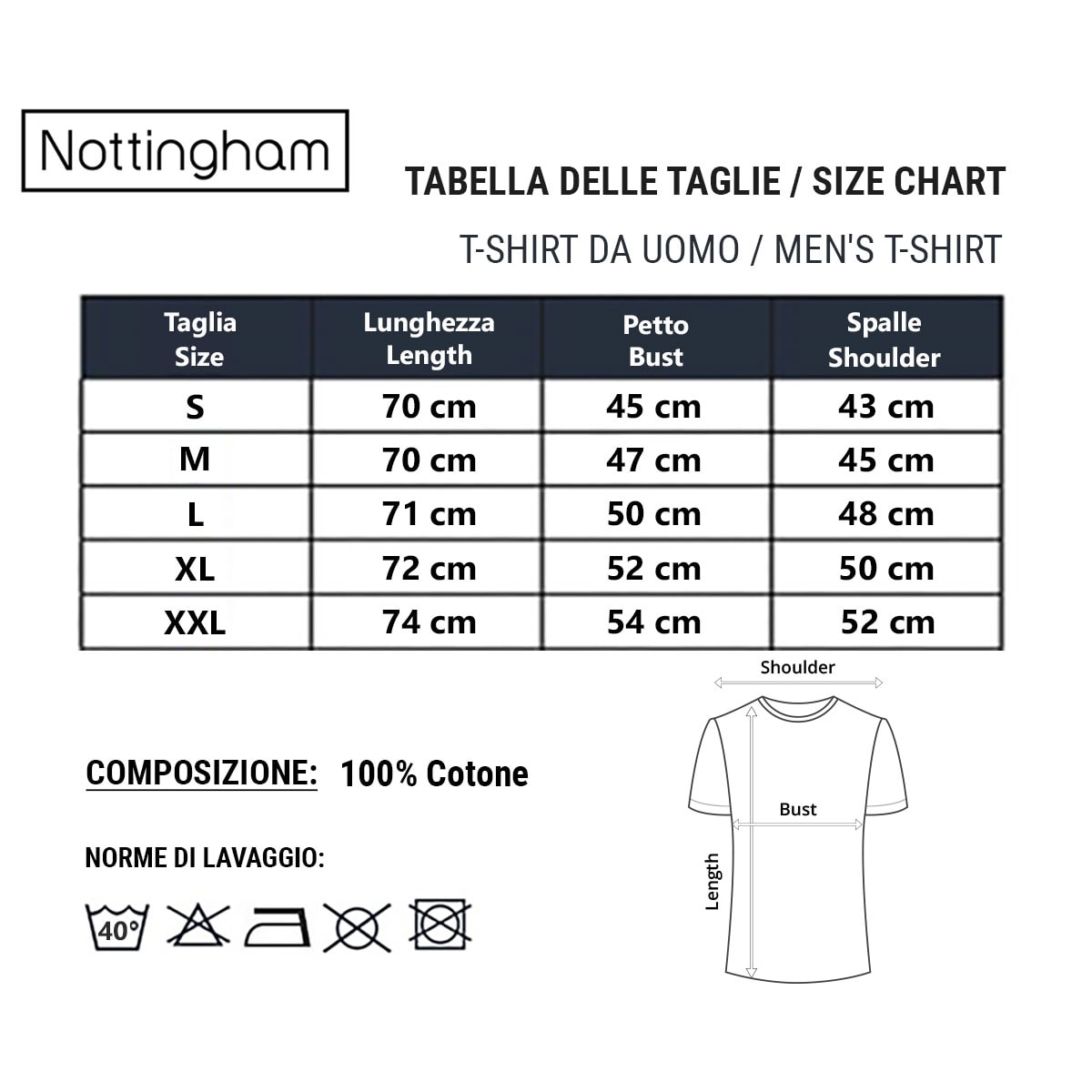 6 T-Shirt Uomo 100% Cotone NOTTINGHAM, Art. TM700 Girocollo