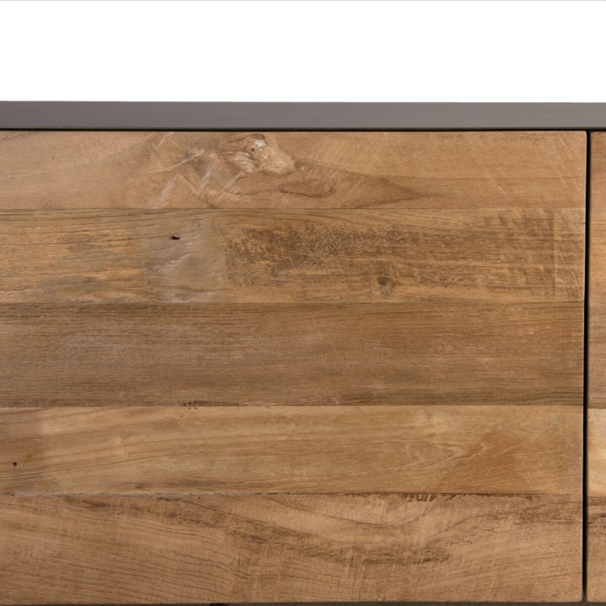 MAXENCE - Meuble TV 2 portes 1 tiroir bois Teck recyclé métal et pieds métal gris anthracite