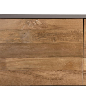 MAXENCE - Meuble TV 2 portes 1 tiroir bois Teck recyclé métal et pieds métal gris anthracite