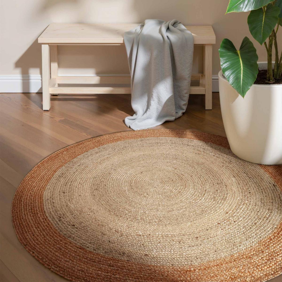 Tapis rond, motif simple authentique, voxa, jute tissé à la main