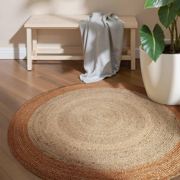 Tapis rond, motif simple authentique, voxa, jute tissé à la main
