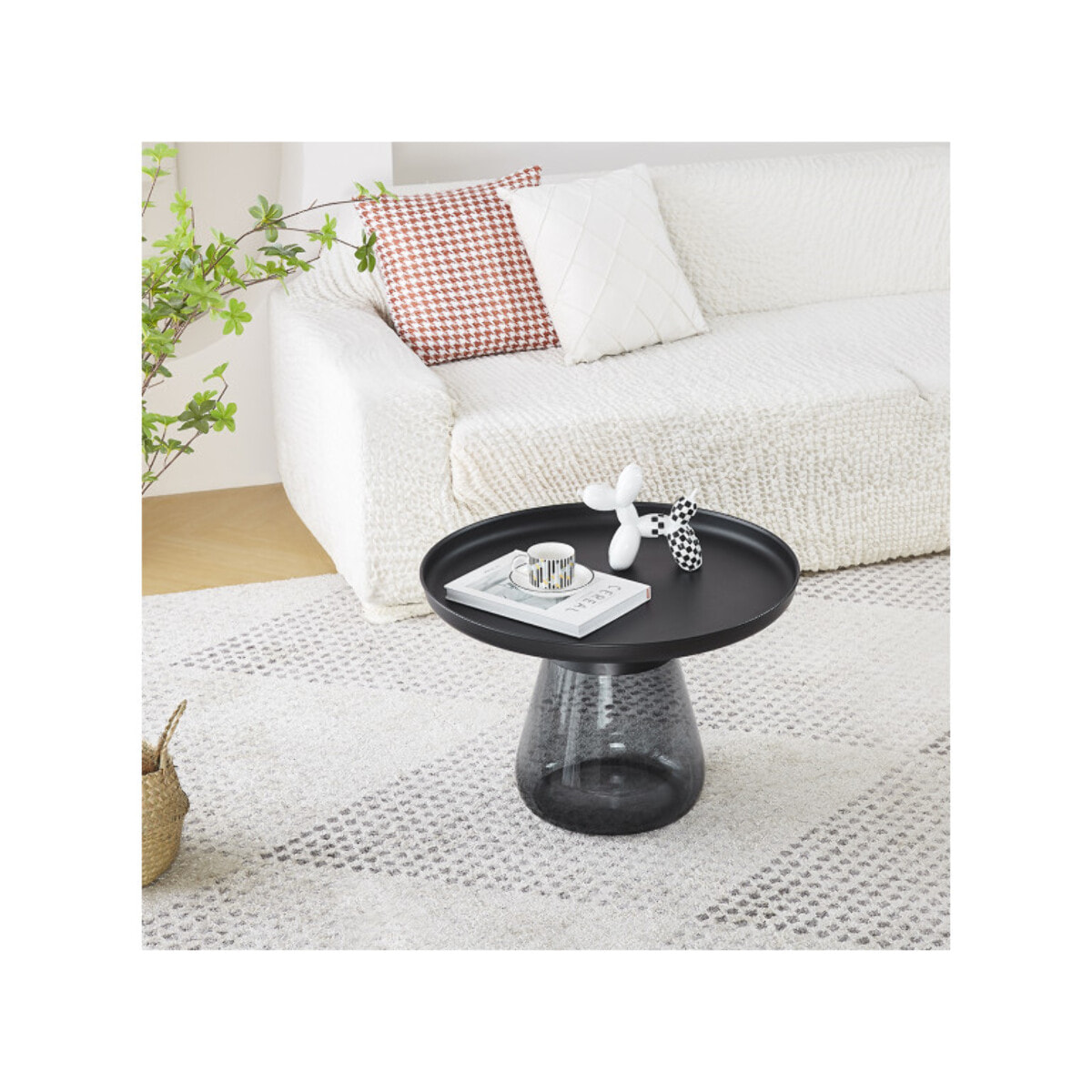 Table basse en verre trempé noir fumé avec plateau en métal - H 42 cm - BENTA