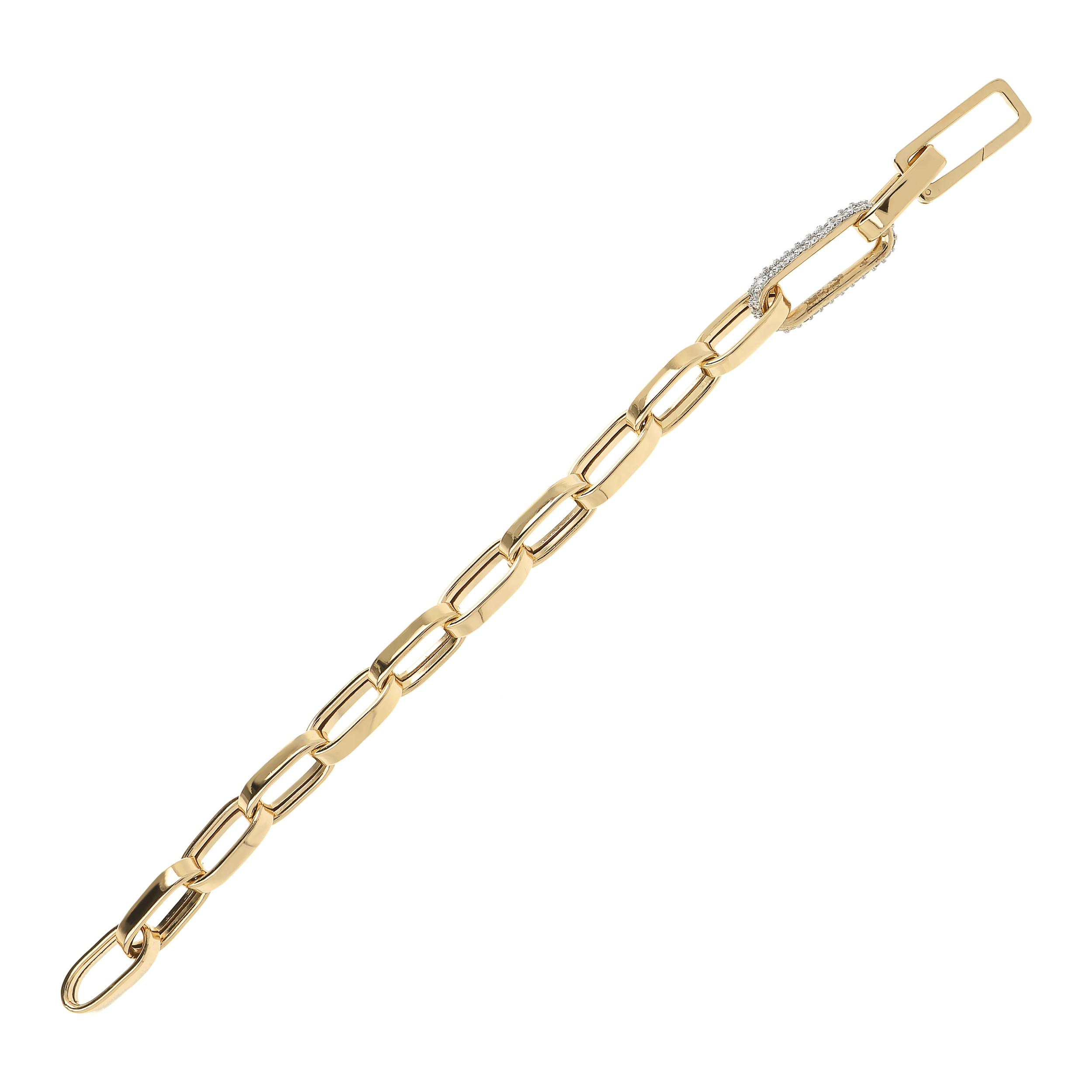 Bracciale Golden Catena Forzatina Maxi Maglie con Elemento Pavé in Cubic Zirconia