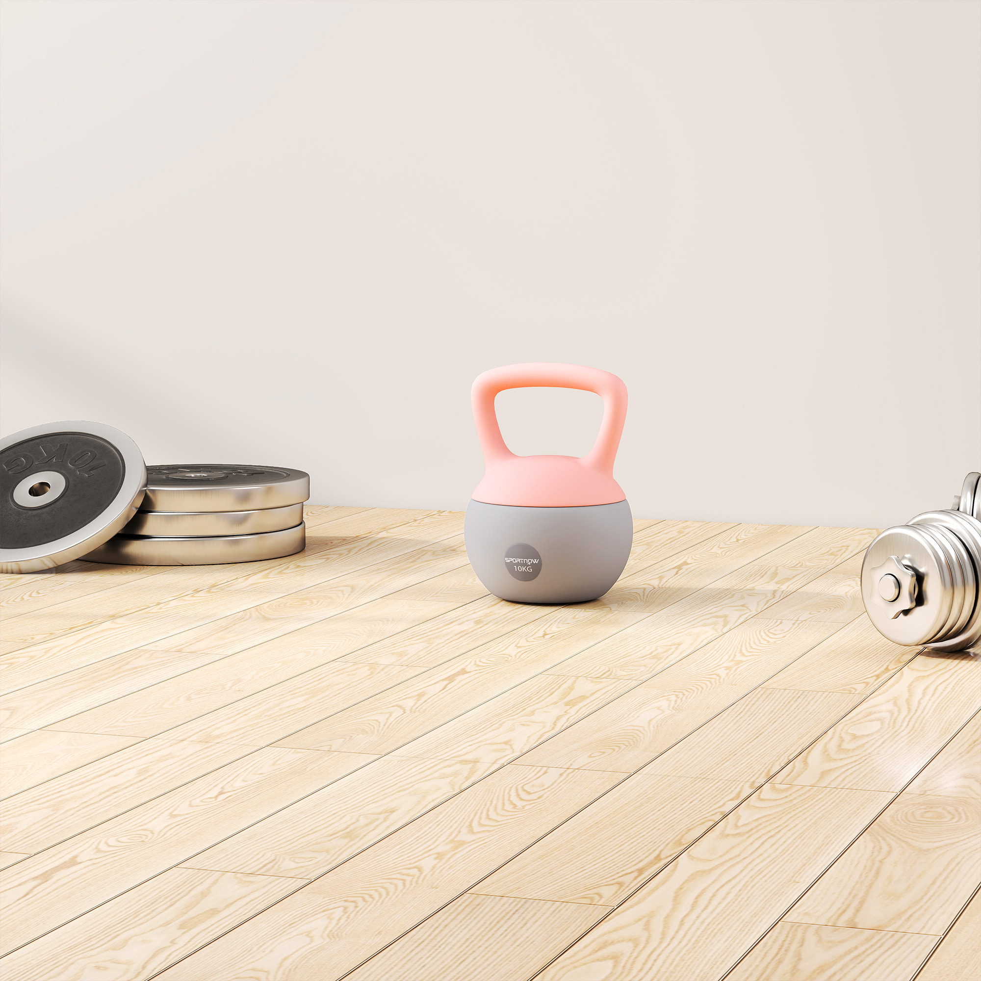 Pesa Rusa 10 kg, Soft Kettlebell Relleno de Arena Metálica y Mango Antideslizante, para Entrenamiento Culturismo en Casa, Gimnasio, Rosa Palo y Gris