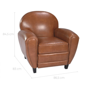 Fauteuil camel en croute de cuir enduite - Club