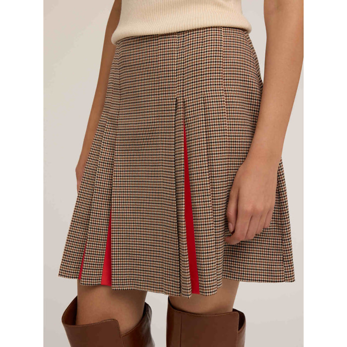 Motivi - Minigonna a pieghe fantasia Pied de Poule - Marrone