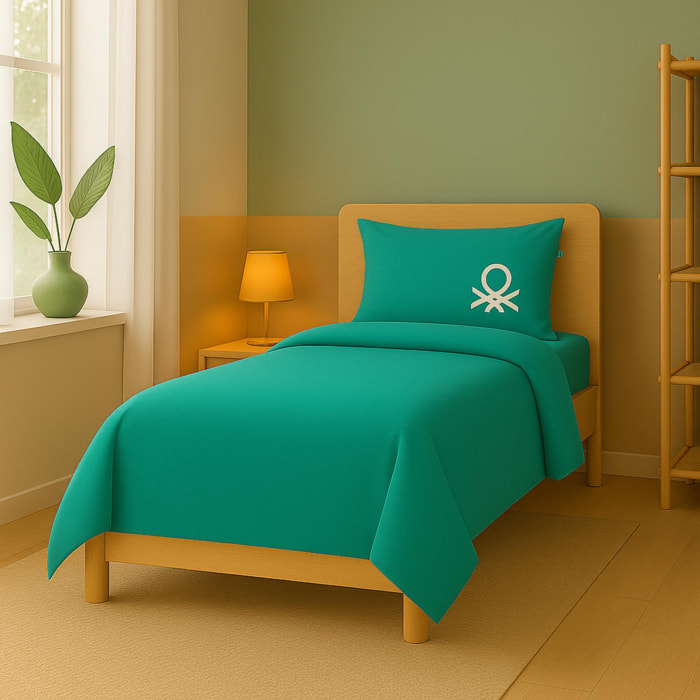 Set 2pc cama (1pc 150x220cm funda nórdica + 1pc 63x63cm funda de almohada) azul y amarillo tevere benetton