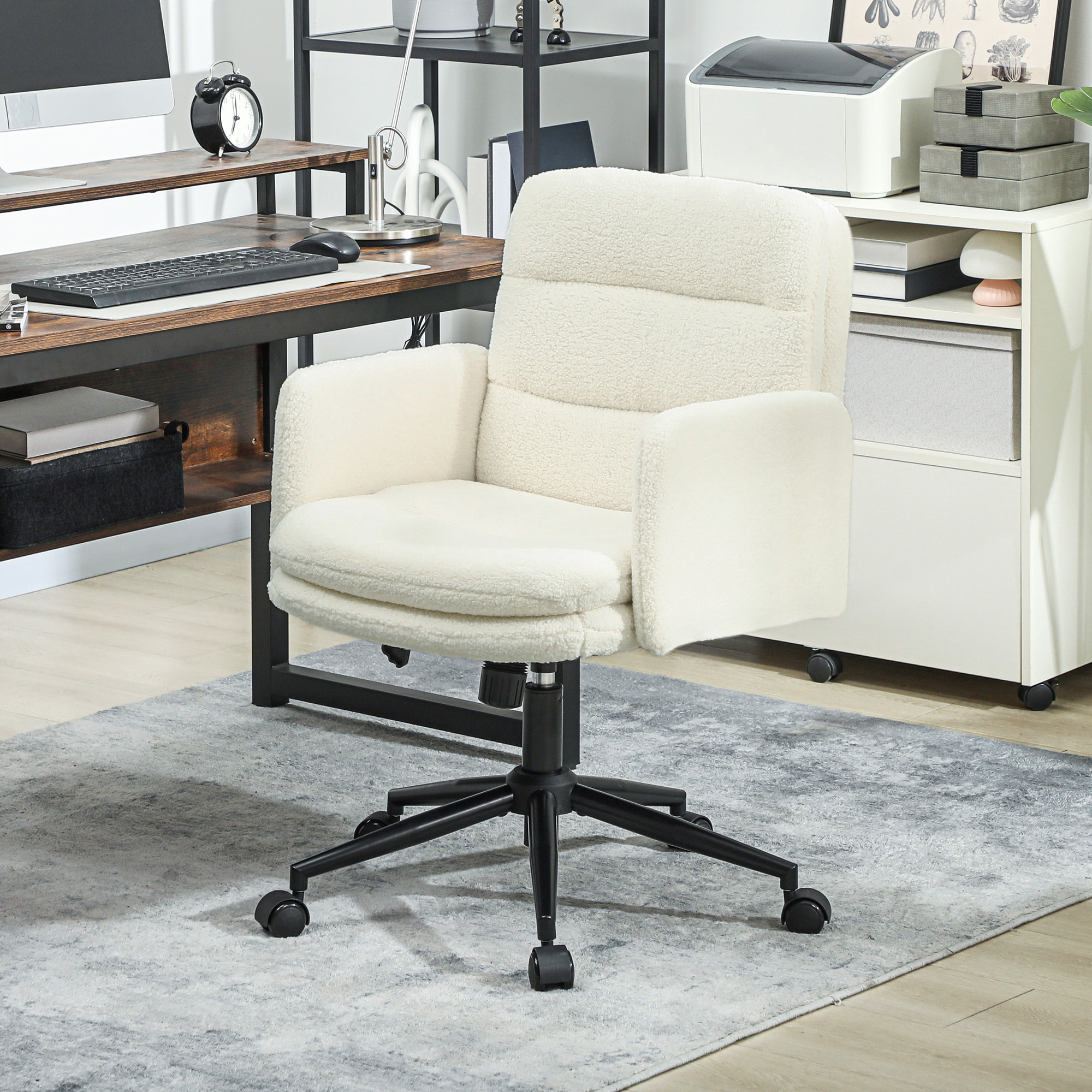 Chaise de bureau bouclette crème grand confort piètement acier noir