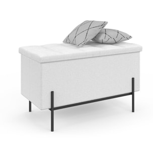 Banc coffre Loan en bouclette blanche et pieds noirs 76cm