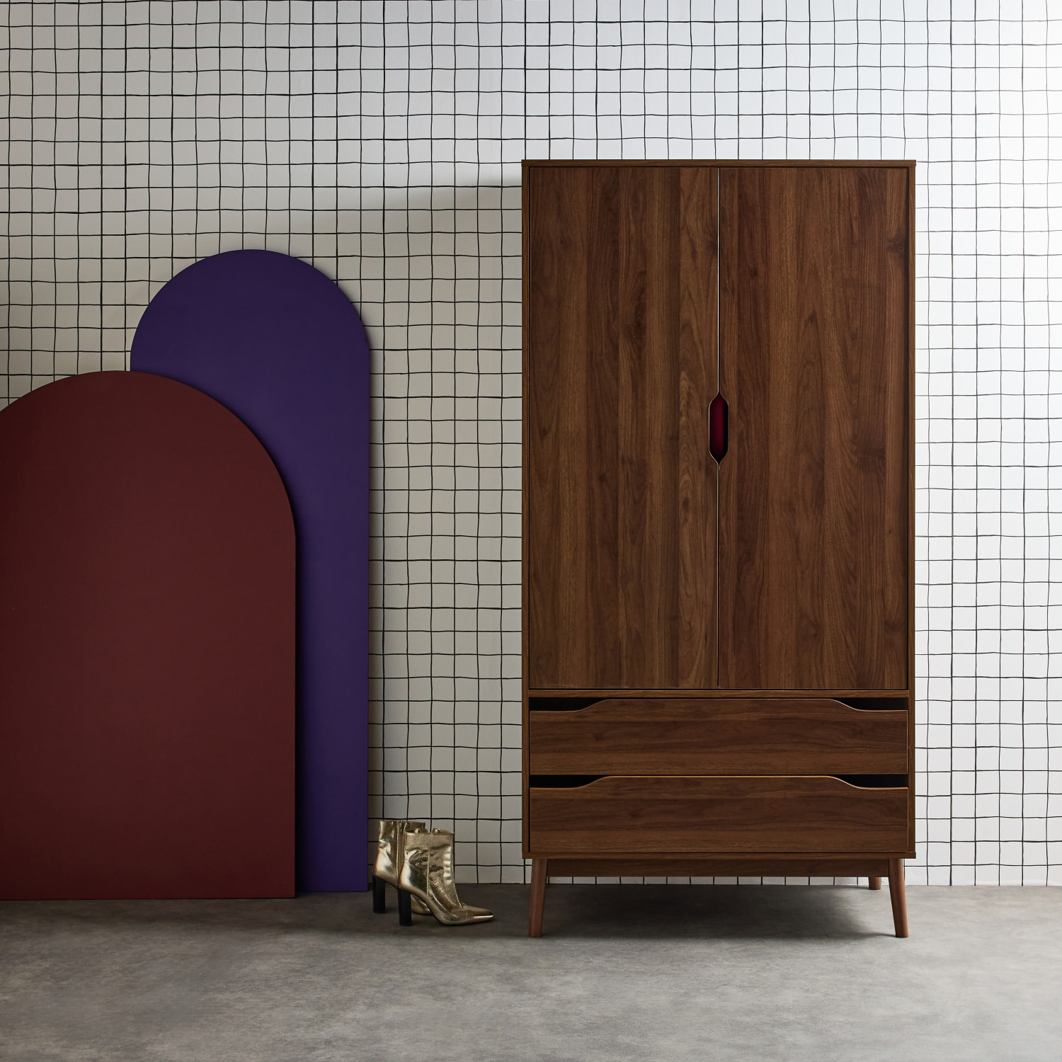 Armoire dressing vintage décor bois 2 portes. 2 tiroirs. 1 tringle