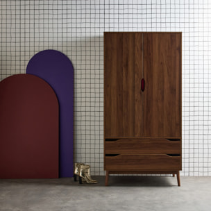 Armoire dressing vintage décor bois 2 portes. 2 tiroirs. 1 tringle