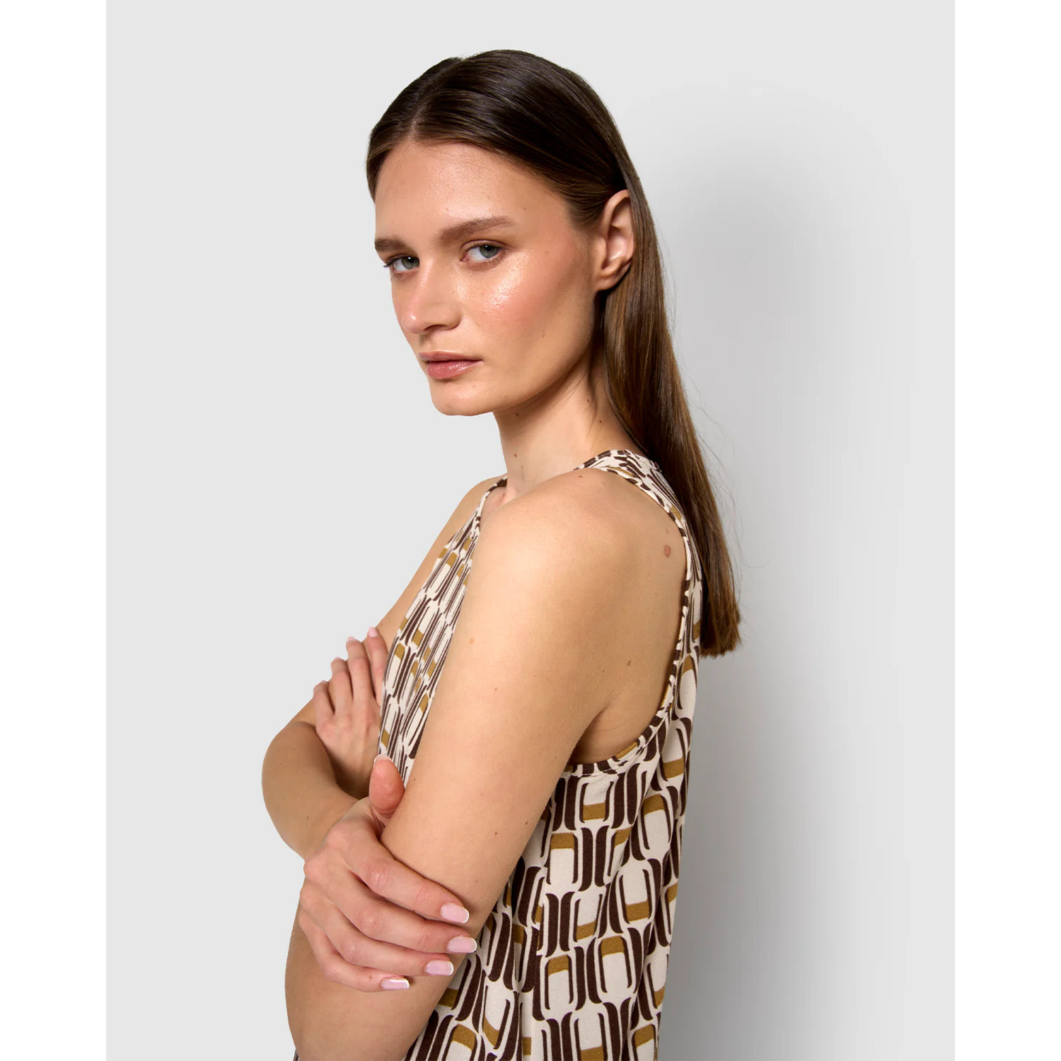 Vestido largo tirantes crepe suede ocre