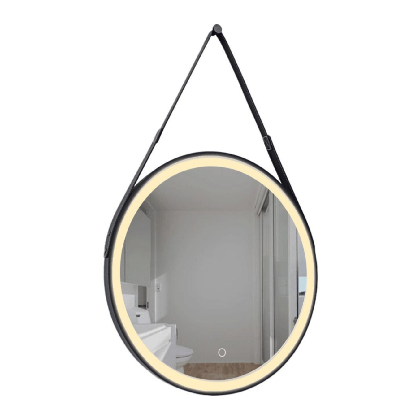 60x60 cm miroir suspendu rond avec éclairage LED et capteur, cadre en métal, noir (SATZREMLED60CE)
