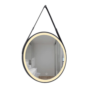 60x60 cm miroir suspendu rond avec éclairage LED et capteur, cadre en métal, noir (SATZREMLED60CE)