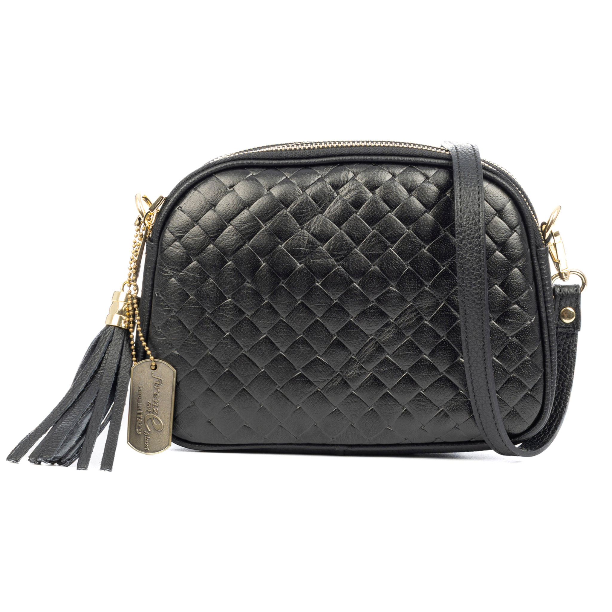 Aliminusa bolso bandolera Mujer. Piel auténtica Gamuza con grabado entrelazado y lacada brillante combinado con Dollaro.