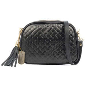 Aliminusa bolso bandolera Mujer. Piel auténtica Gamuza con grabado entrelazado y lacada brillante combinado con Dollaro.