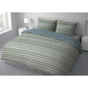 Parure Copripiumino 100% Cotone Made In Italy Fantasia Zig Zag Disegno Baia Verde