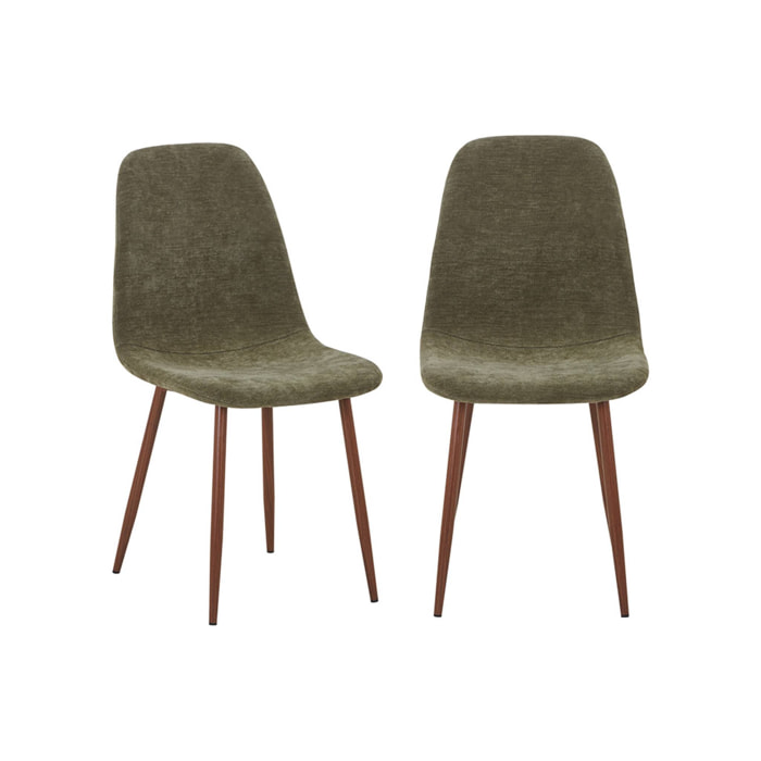 Chaise décor bois teinte noyer et tissu (lot de 2) VERA