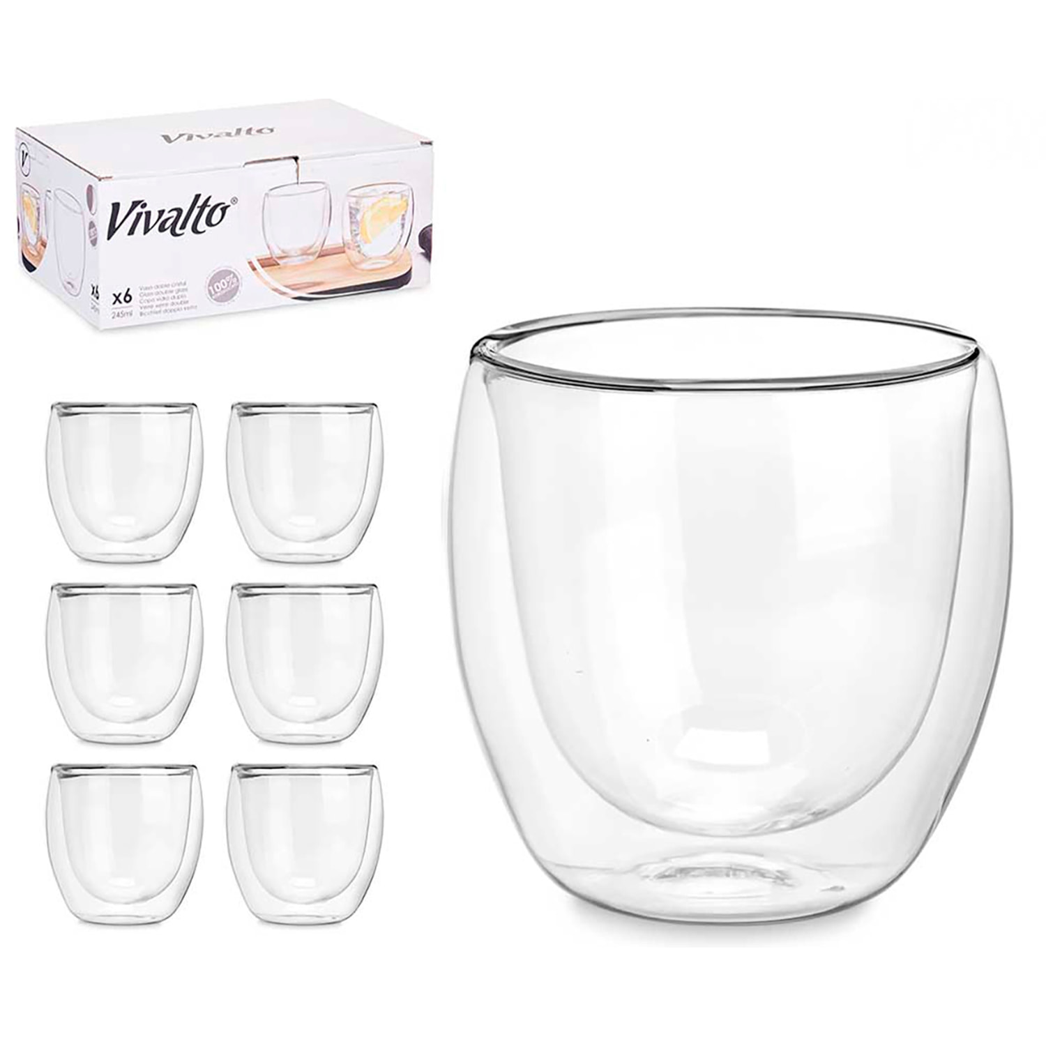 CONFEZIONE DA 6 BICCHIERI ACQUA IN BOROSILICATO DOPPIA PARETE 246 ML