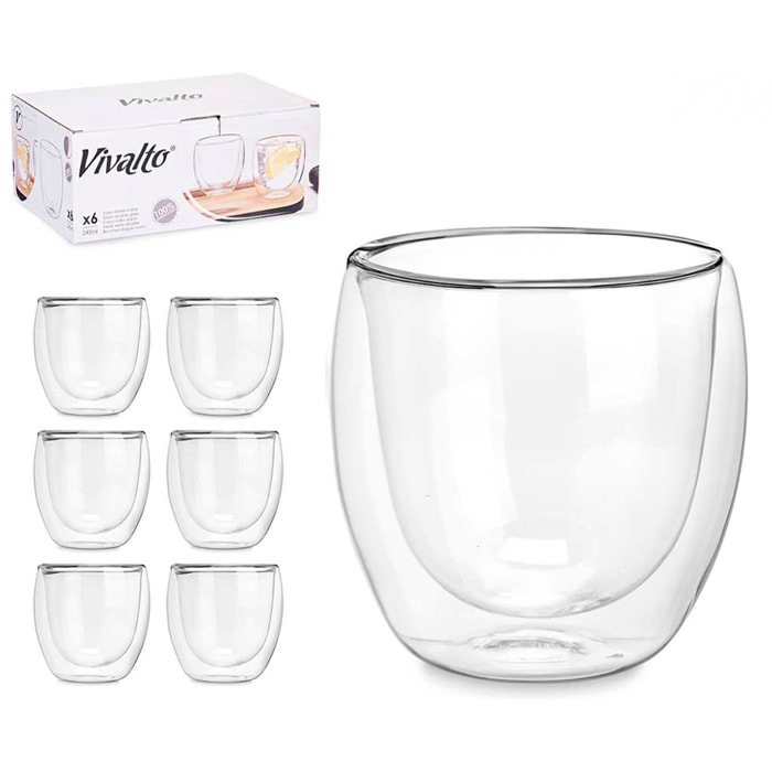 CONFEZIONE DA 6 BICCHIERI ACQUA IN BOROSILICATO DOPPIA PARETE 246 ML